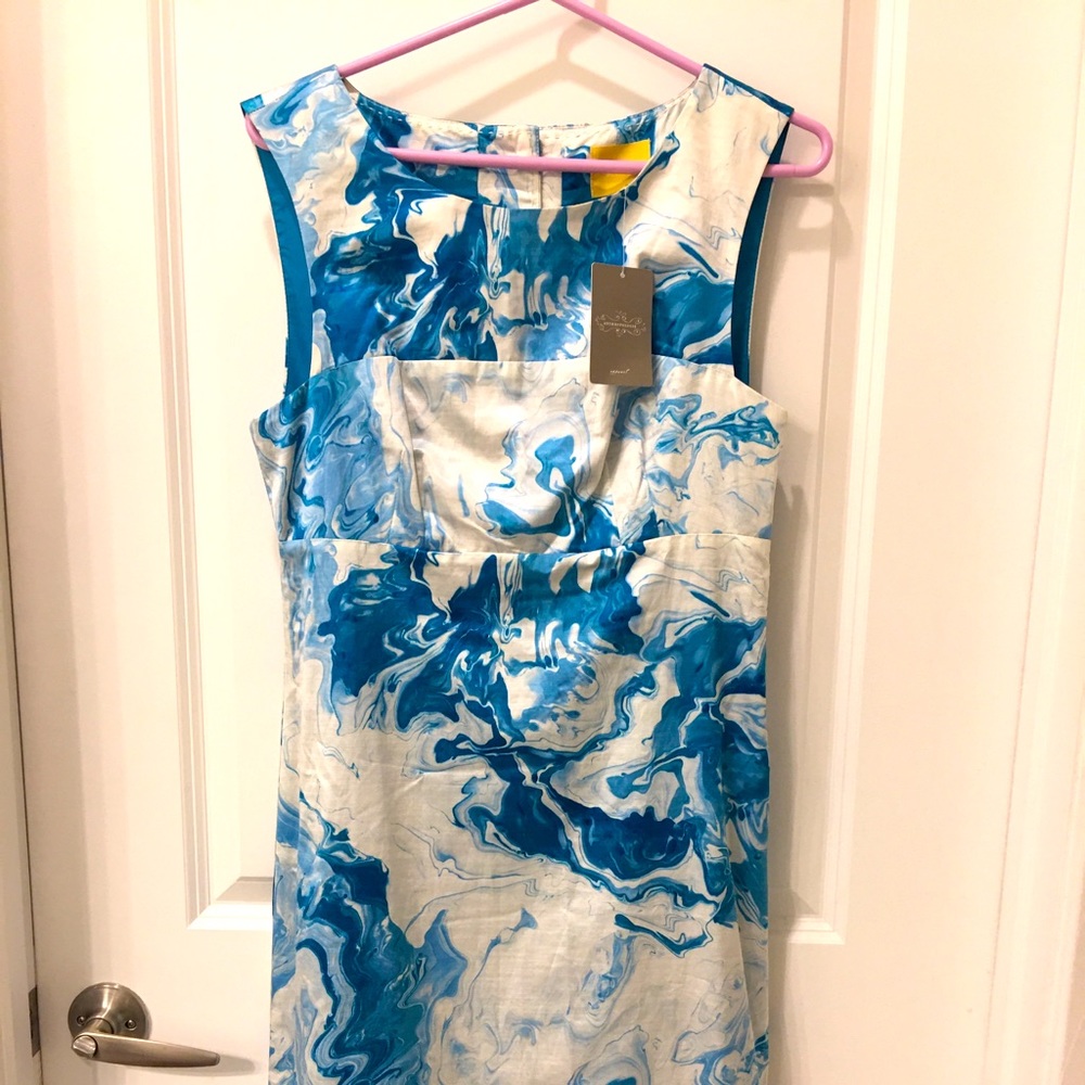NWT Maeve anthropologie blue/white marble dress 6 $158
